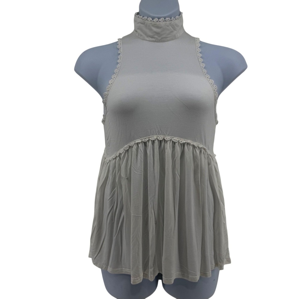 POL Womens White Crochet Trim Mock Neck Babydollβ Tunic Top Size S